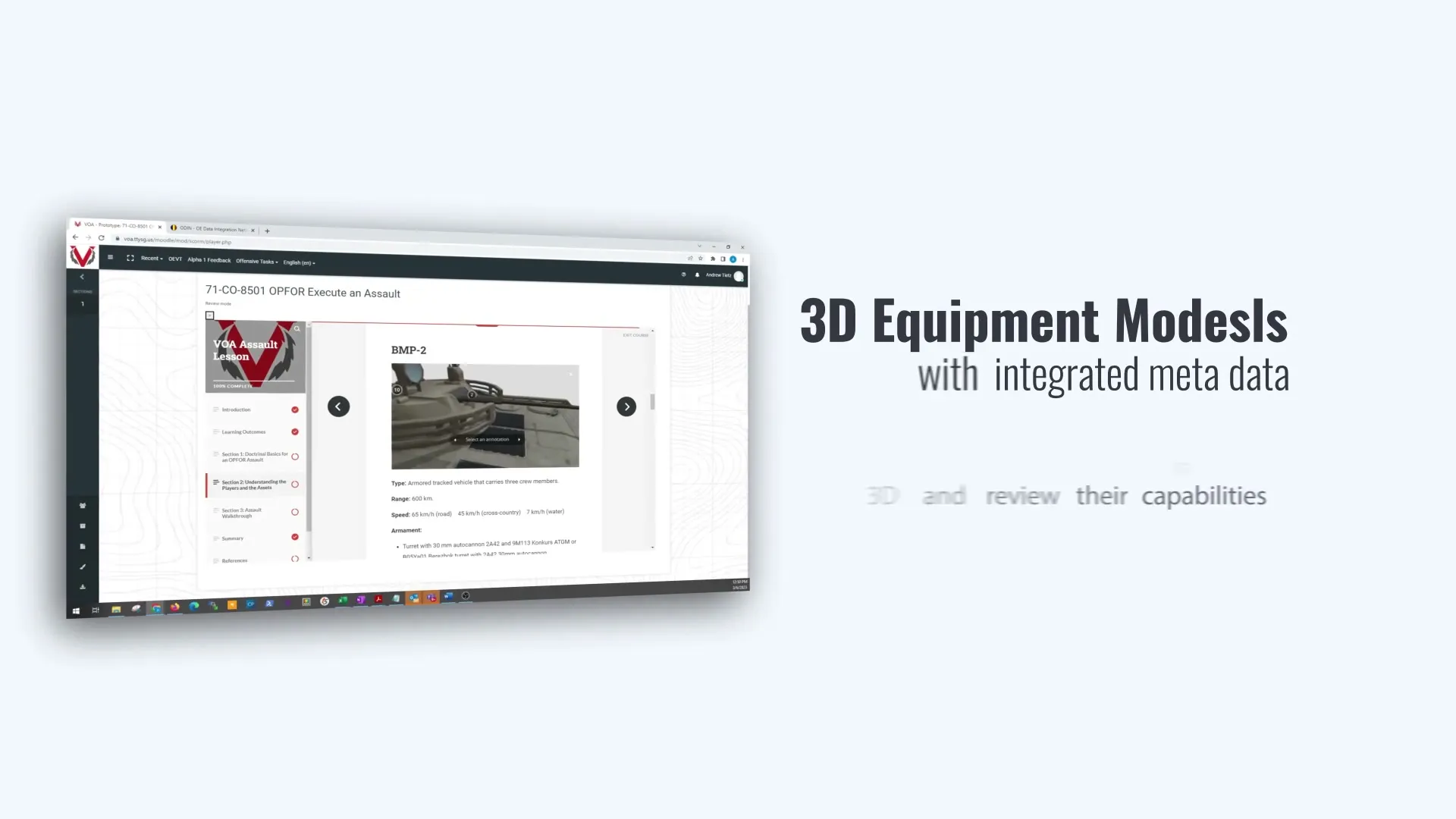 3D terrain models with integrated operation overlays embedded in online courseware